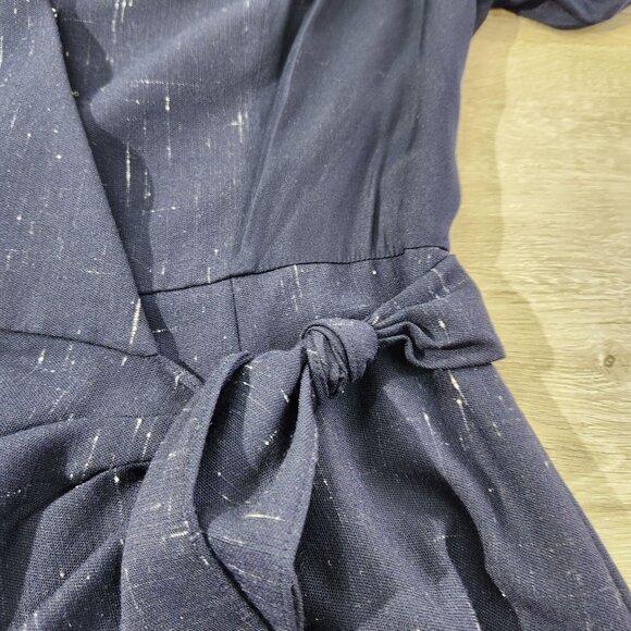 Rebecca Taylor Cross Hatch Wool Blend Wrap Dress Navy Womens Size 6 - Picture 9 of 16